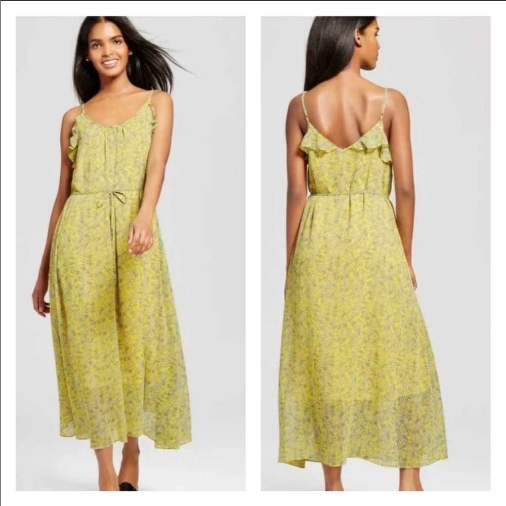 Who What Wear Yellow Floral Flowy Maxi Dress M